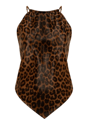 SIEDRÉS - Zela Leopard-Printed Pony Hair Leather Scarf Top - Animal - XS/S - Moda Operandi