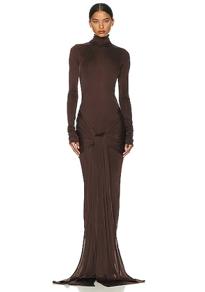Helsa Slinky Jersey Sarong Maxi Dress in Chocolate Brown - Chocolate. Size S (also in XL).