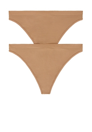 Wolford Individual Thong 2 Pack in Macchiato - Brown. Size M (also in ).