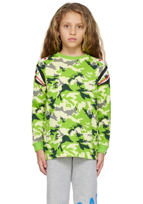 BAPE Kids Green Woodland Camo Shark Long Sleeve T-Shirt