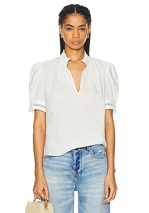FRAME Ruffle Collar Top in White - White. Size L (also in S, XL, XS).