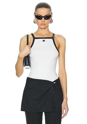 Courreges Buckle Contrast Tank Top in Heritage White & Black - White. Size L (also in S, XS).