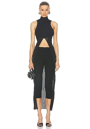 Alexander Wang Ribbed Mock Neck Top With Sheer Cutaway in Black - Black. Size M (also in S, XS).