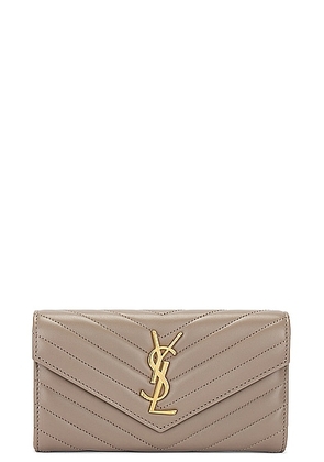 Saint Laurent Large Flap Wallet in Greyish Brown - Taupe. Size all.