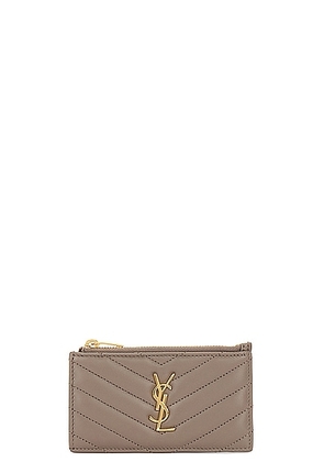 Saint Laurent Cassandre Fragments Zipped Card Case in Greyish Brown - Taupe. Size all.