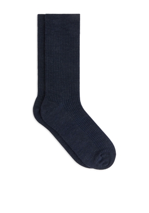 Fine-Knit Wool Socks - Blue