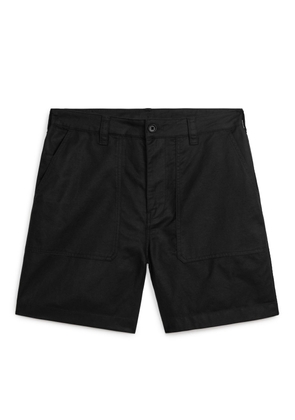 Cotton-Linen Utility Shorts - Black