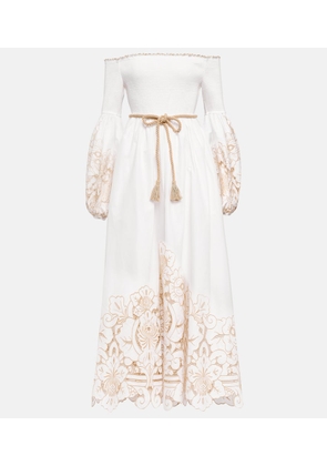 Zimmermann Embroidered off-shoulder cotton maxi dress