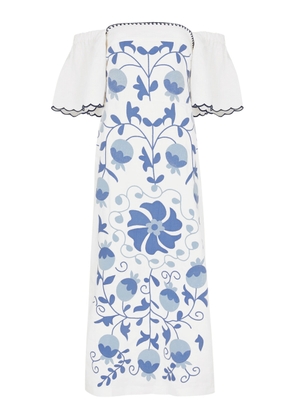 Lug Von Siga Aisha Uzbek Embroidered Linen Midi Dress - White - 40 (UK12 / M)