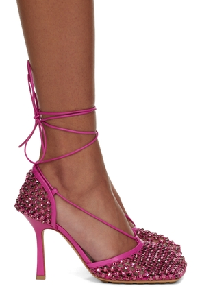 Bottega Veneta Pink Sparkle Stretch Web Heels