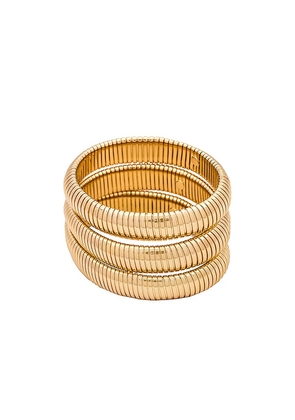 Ettika Flex Snake Chain Stretch Bracelet Set in Metallic Gold.