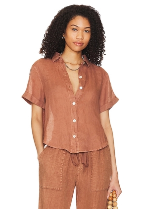 Bella Dahl Cuffed Short Sleeve Shirt in Brown. Size XS.