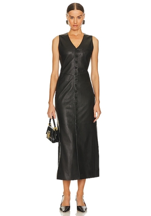 FRAME Leather Midi Vest Dress in Black. Size XS.