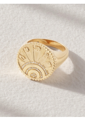 Sydney Evan - Small Luck Coin 14-karat Gold Diamond Signet Ring - 3,4,5