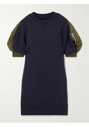 Sacai - Zip-detailed Shell-trimmed Cotton-blend Mini Dress - Blue - 1,2,3,4