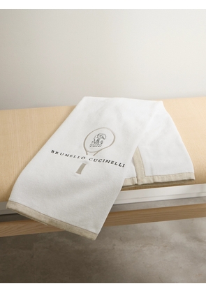 Brunello Cucinelli - Linen-trimmed Embroidered Cotton-terry Towel - White - One size