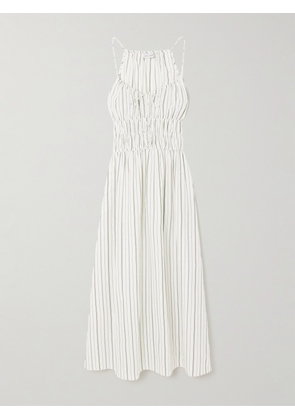 Faithfull - + Net Sustain Carinna Shirred Striped Silk And Cotton-blend Poplin Midi Dress - Off-white - x small,small,medium,large,x large,xx large