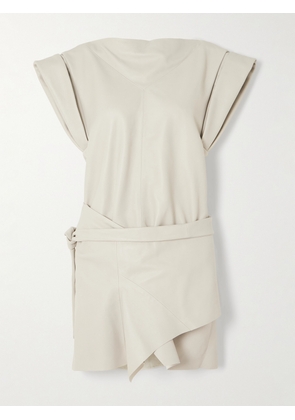 Isabel Marant - Bernadette Belted Asymmetric Wrap-effect Leather Mini Dress - Off-white - FR34,FR36,FR38,FR40,FR42
