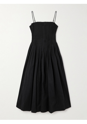 STAUD - Bella Pleated Cotton-blend Poplin Midi Dress - Black - US0,US2,US4,US6,US8,US10,US12
