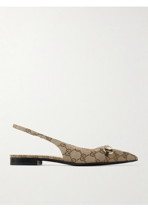 Gucci - Erin Horsebit-embellished Canvas-jacquard Slingback Sandals - Neutrals - IT36,IT37,IT37.5,IT38,IT39,IT40,IT41