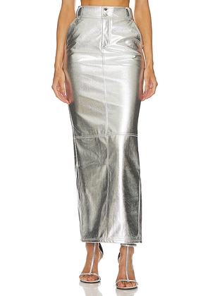 Lovers and Friends Monique Faux Leather Maxi Skirt in Metallic Silver. Size XXS.