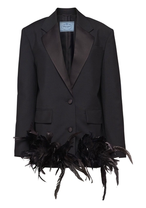 Prada feather-trim single-breasted jacket - Black