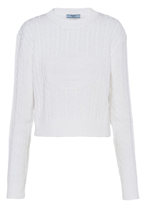 Prada logo-intarsia cable-knit jumper - White