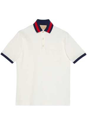 Gucci Web stripe-collar piqué polo shirt - White