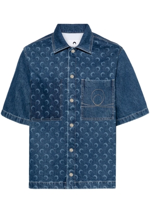 Marine Serre crescent moon-print denim shirt - Blue