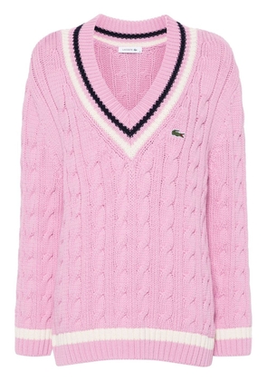 Lacoste logo-embroidered cable-knit jumper - Pink