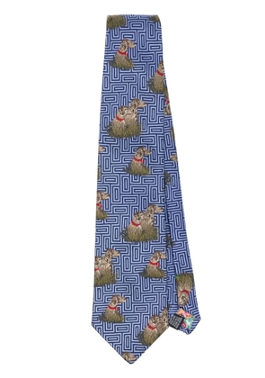 Paul Smith dog-embroidered tie - Blue