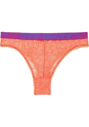 Off-White logo-waistband lace thong - Pink