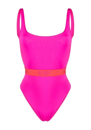 Off-White logo-strap swimsuit - Pink