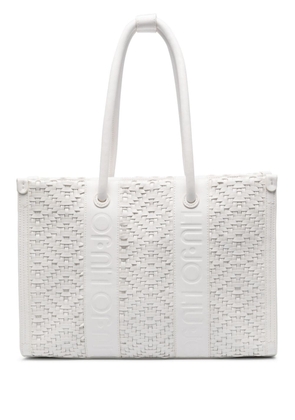 LIU JO debossed-logo interwoven tote bag - White
