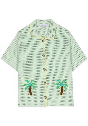 Mira Mikati palm tree-appliqué pointelle-knit top - Green