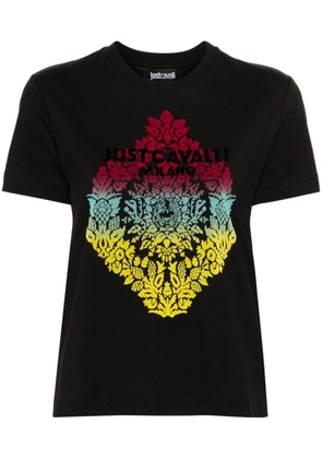 Just Cavalli logo-flocked cotton T-shirt - Black