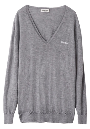 Miu Miu logo-embroidered cashmere jumper - Grey