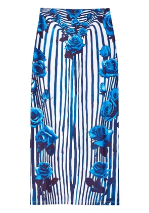 Jean Paul Gaultier Flower Body Morphing striped midi skirt - Blue