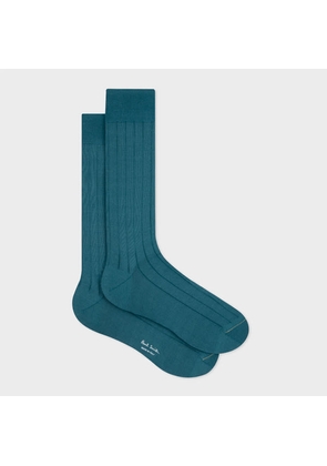 Paul Smith Teal Cotton-Blend Ribbed Socks Green