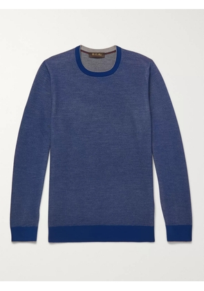 Loro Piana - Contrast-Tipped Mélange Wool and Cashmere-Blend Piqué Sweater - Men - Blue - IT 46