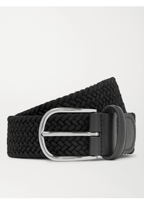Anderson's - 3.5cm Leather-Trimmed Woven Elastic Belt - Men - Black - EU 75