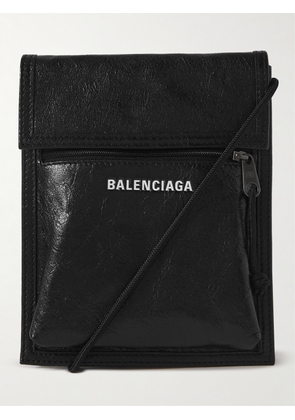 Balenciaga - Explorer Logo-Print Crinkled-Leather Messenger Bag - Men - Black