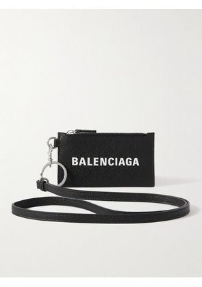 Balenciaga - Logo-Print Full-Grain Leather Cardholder with Lanyard - Men - Black