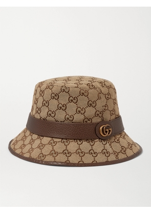 Gucci - Leather-Trimmed Monogrammed Canvas Bucket Hat - Men - Brown - S