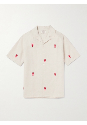 Portuguese Flannel - Lobster Convertible-Collar Embroidered Linen and Cotton-Blend Shirt - Men - Neutrals - XS