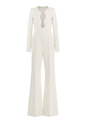 Elie Saab - Embellished Cady Jumpsuit - White - FR 36 - Moda Operandi