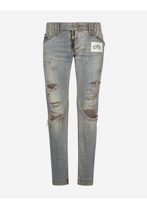 Dolce & Gabbana Washed Denim Jeans With Rips - Man Denim Multi-colored Denim 46