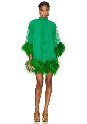 PatBO Pleated Feather Trim Mini Dress in Emerald - Green. Size 6 (also in ).