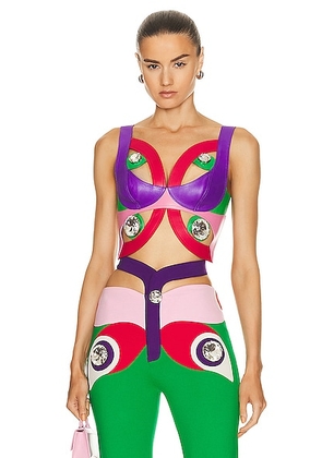 AREA Butterfly Cutout Leather Bustier Top in Multi - Purple. Size 2 (also in ).