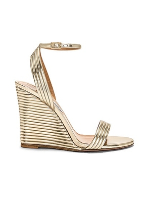 Aquazzura Wow 95 Wedge Sandal in Light Gold - Metallic Gold. Size 37 (also in 36, 38, 38.5).